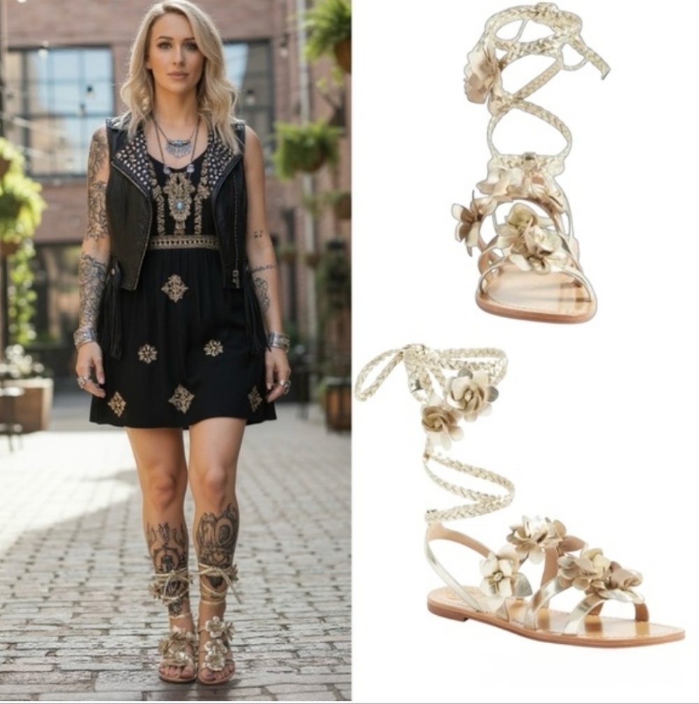 Tory Burch Blossom Lace Up Gladiator Sandals